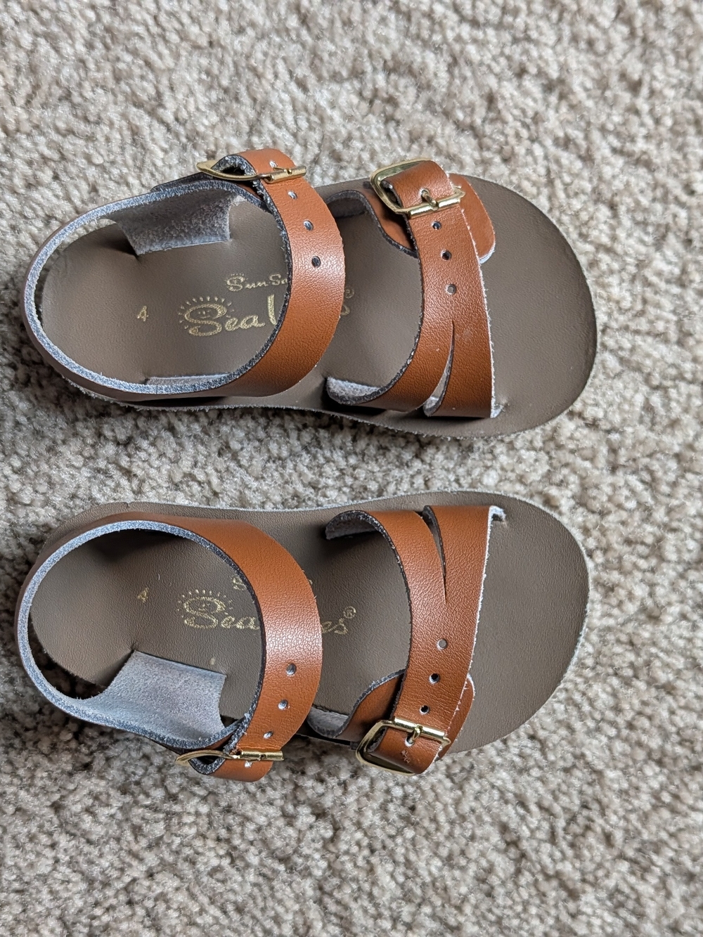 SeaVees Kids Tan Leather Buckle Strap Sandals